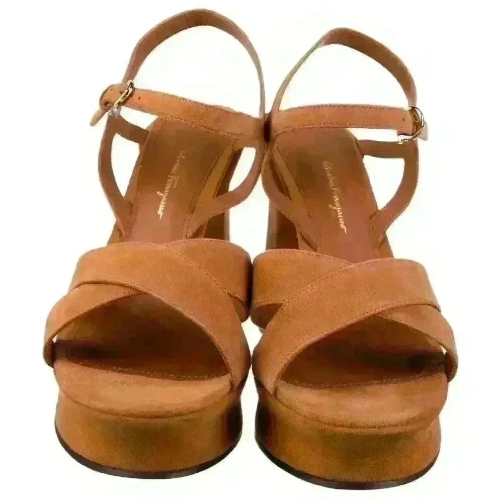 SALVATORE FERRAGAMO Suede Slingback Peep Toe Pumps